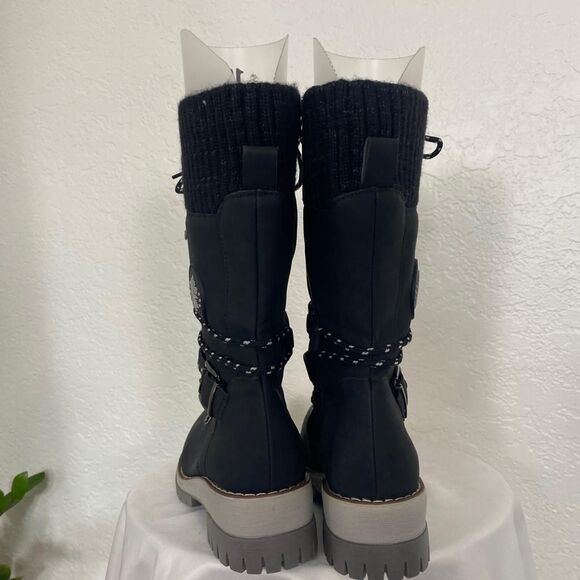 Black Gray Snow TEX Lace Up Snowflake Winter Boots US 6.5 - Picture 5 of 8